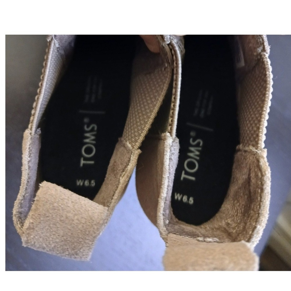 TOMS Leila Tan Suede Wedge Ankle Booties Womens 6.5 Pull On Round Toe Boots - Picture 6 of 13